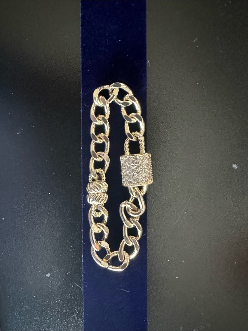 Gold-Tone Pave Padlock Chain Bracelet